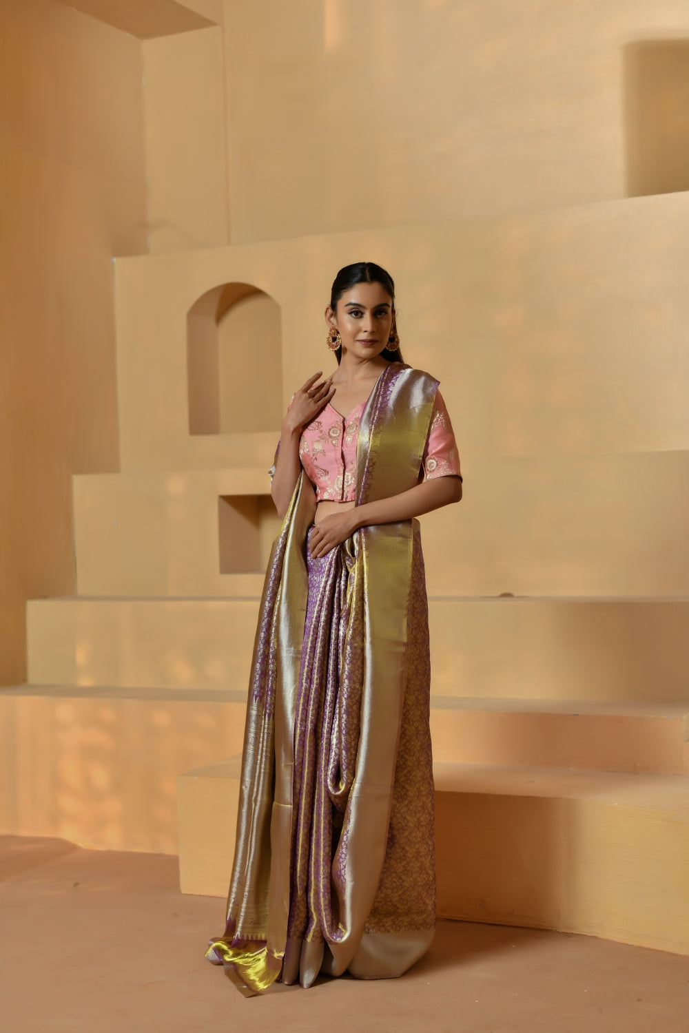 Soft Purple Tissue Silk Saree with Floral Jaal-Banarasiya