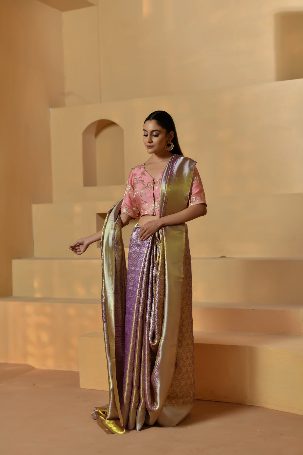 Soft Purple Tissue Silk Saree with Floral Jaal-Banarasiya