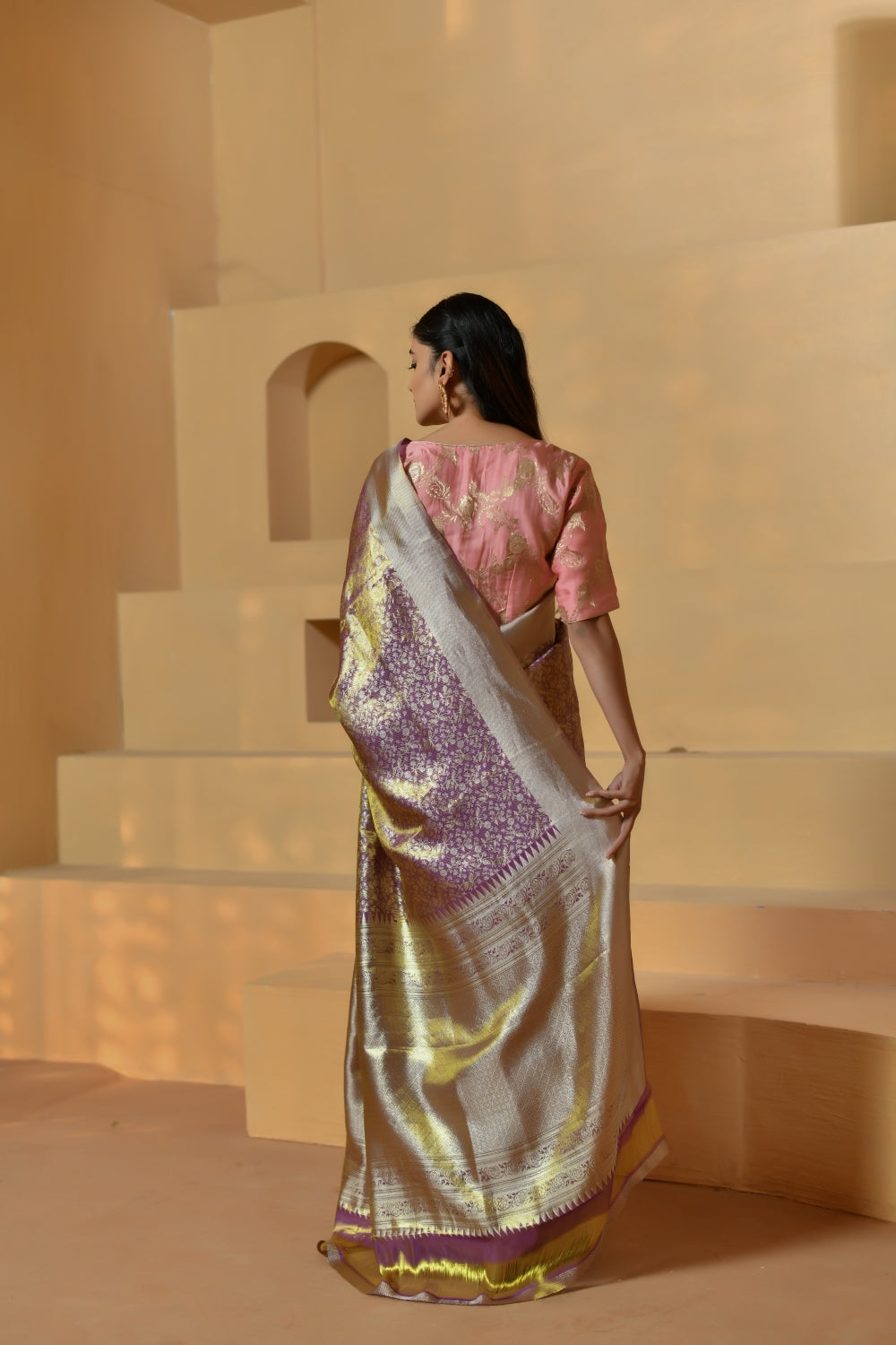 Soft Purple Tissue Silk Saree with Floral Jaal-Banarasiya