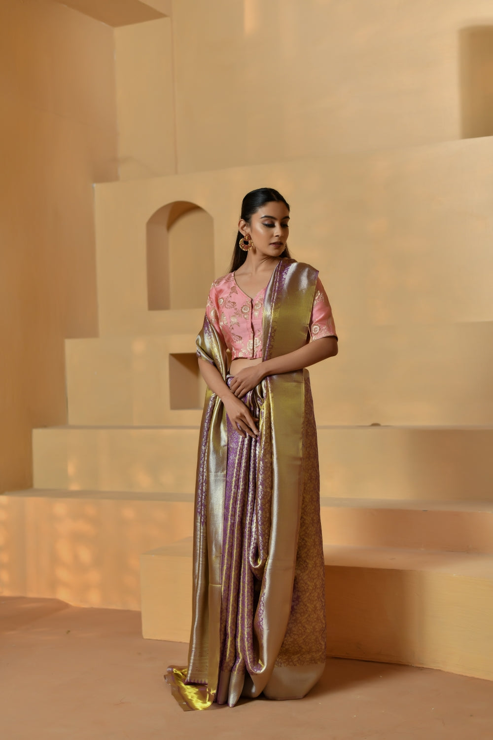 Soft Purple Tissue Silk Saree with Floral Jaal-Banarasiya