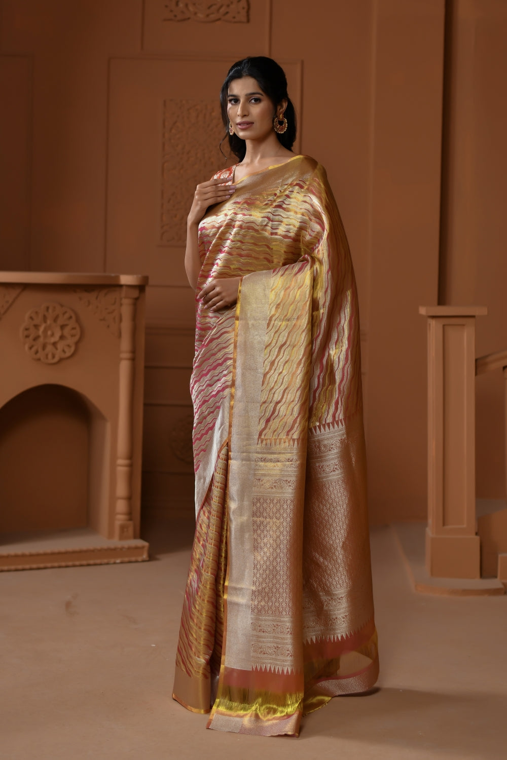 Sun - Warm Tissue Silk Saree with Fine Stripes