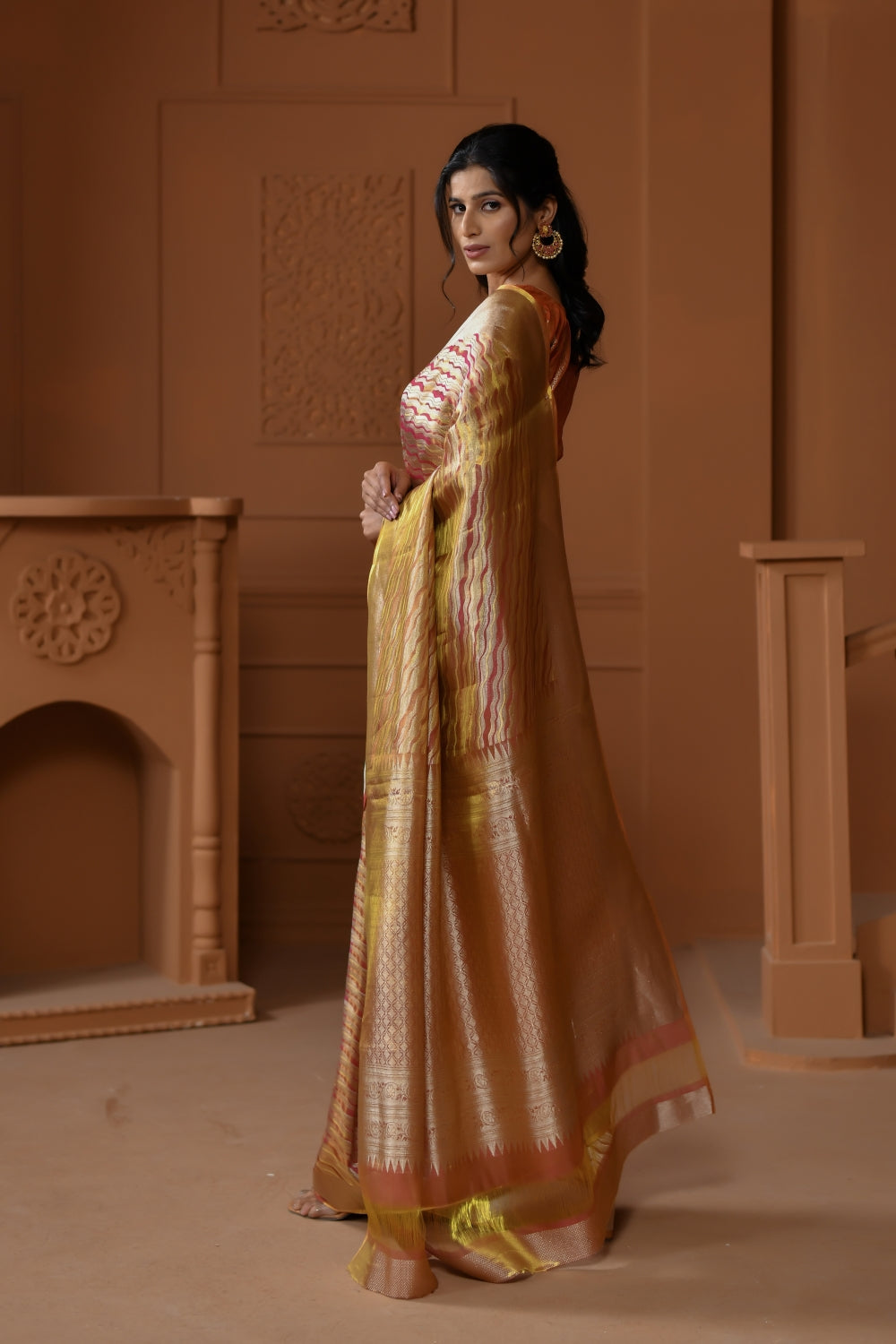 Sun - Warm Tissue Silk Saree with Fine Stripes