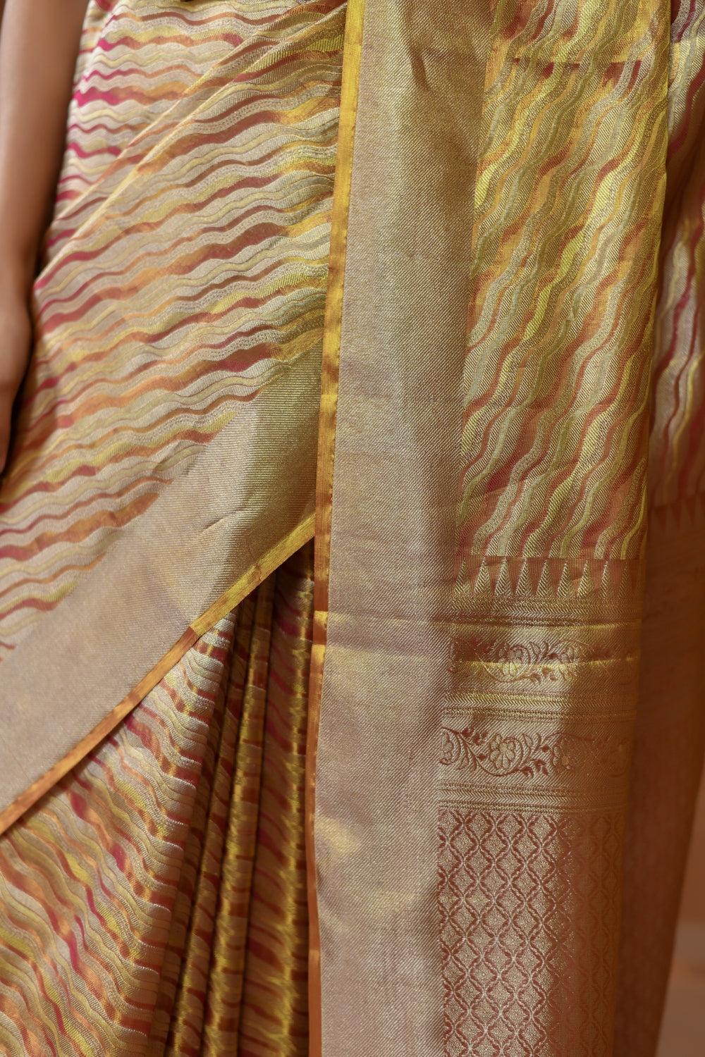 Sun - Warm Tissue Silk Saree with Fine Stripes