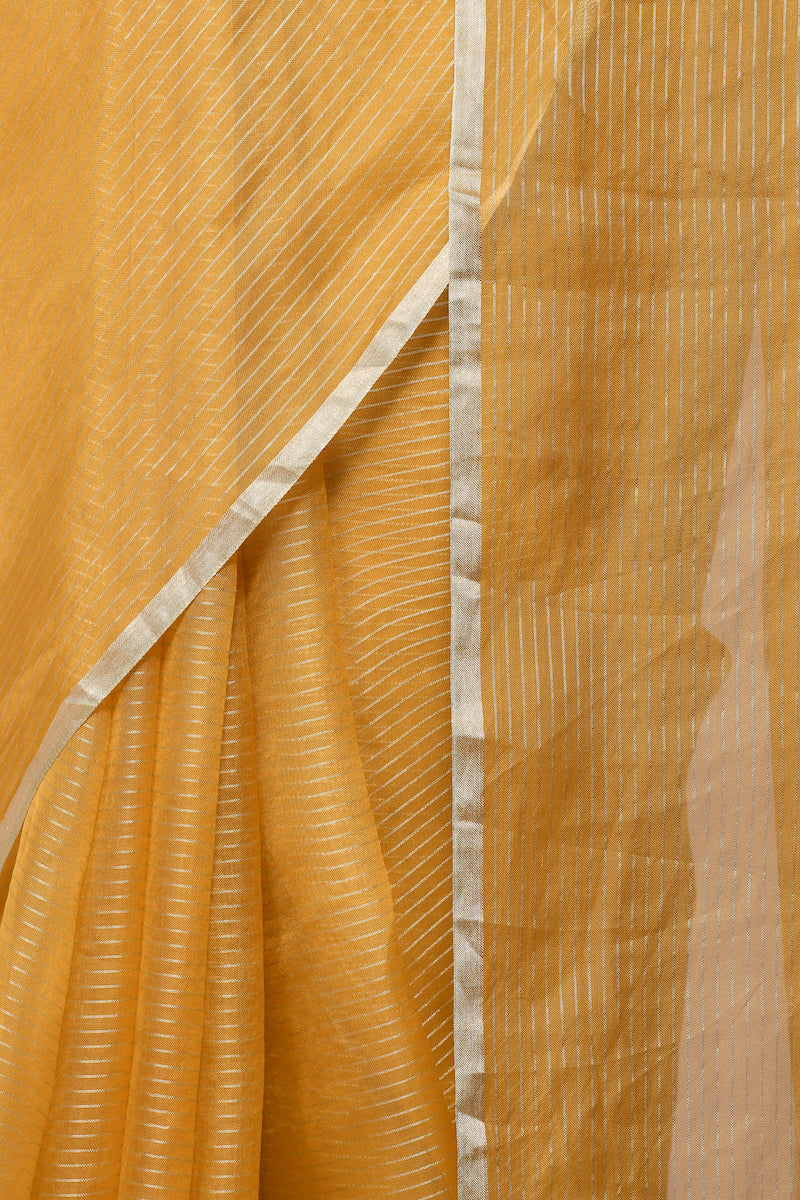 Yellow Stripe Pure Organza Tissue Silk Saree