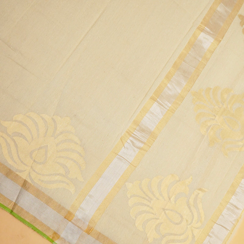 Off White Color Pure Handloom Cotton Saree- Banarasiya