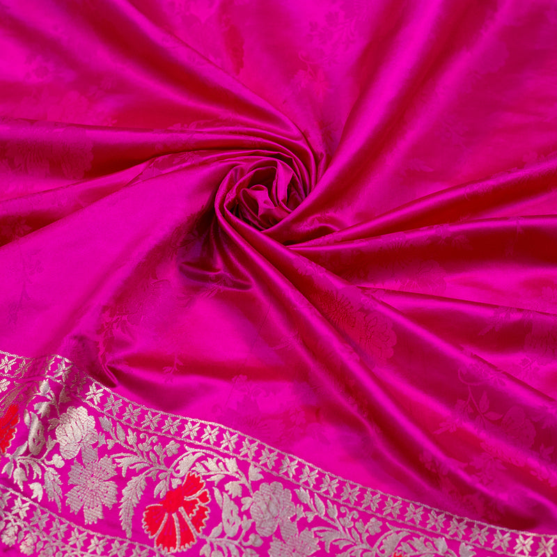 Magenta Pink Semi Satin Silk Saree