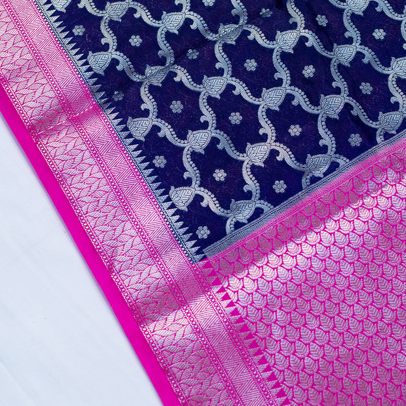 Blue With Pink Border Semi Silk Saree