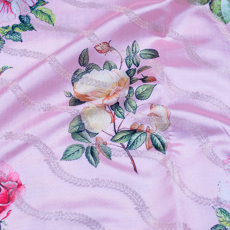 Pastel Pink Semi Silk Printed Saree