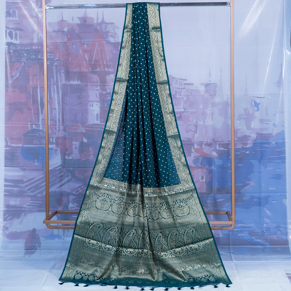 Teal Green With Self Border Georgette Saree