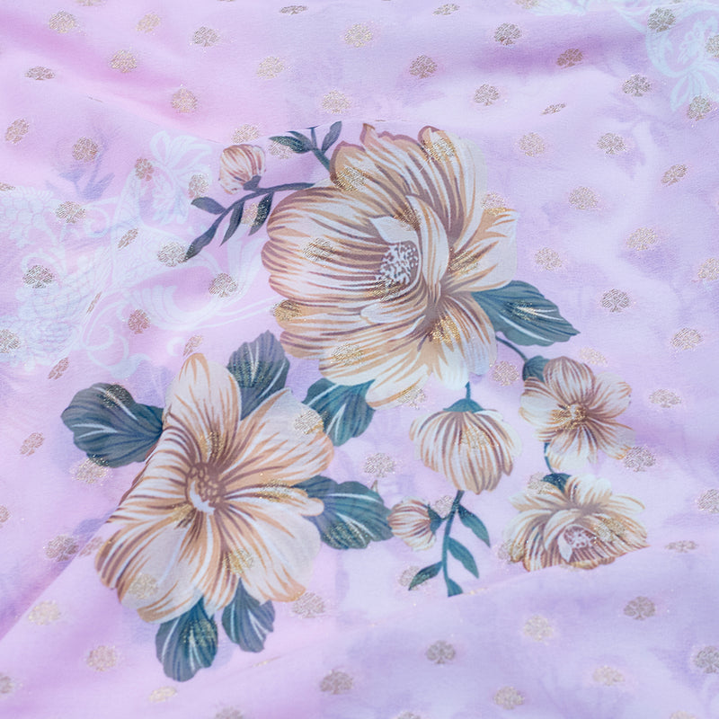 Pastel Pink Contrast Border Semi Silk Printed Saree
