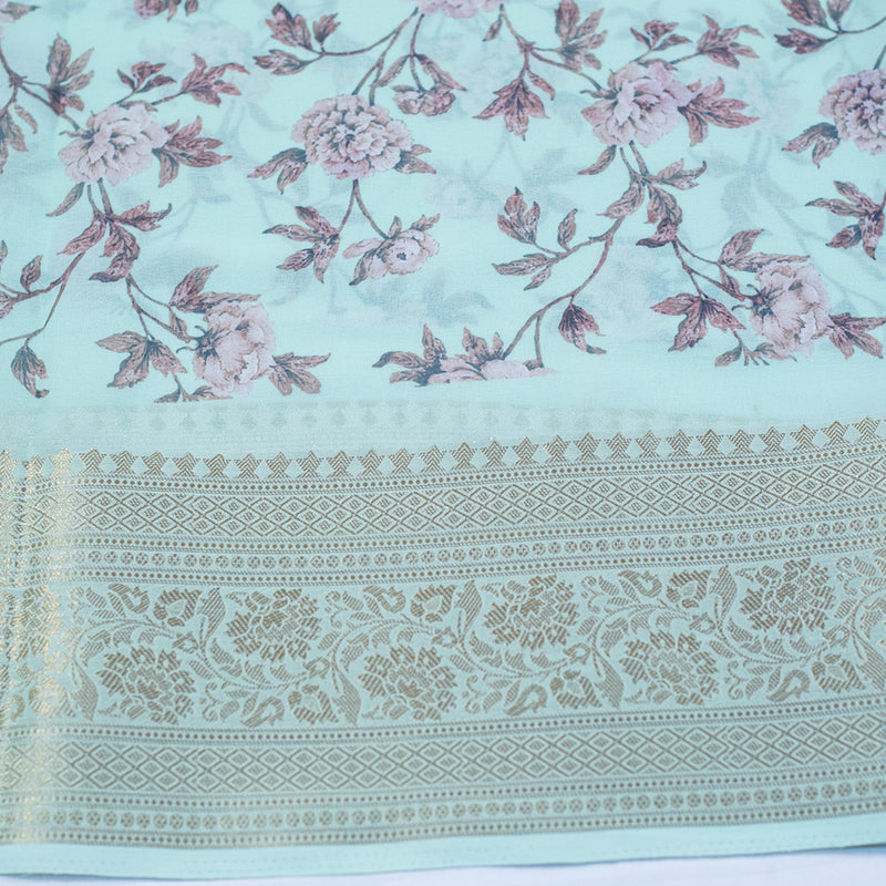Pastel Pink Contrast Border Semi Silk Printed Saree