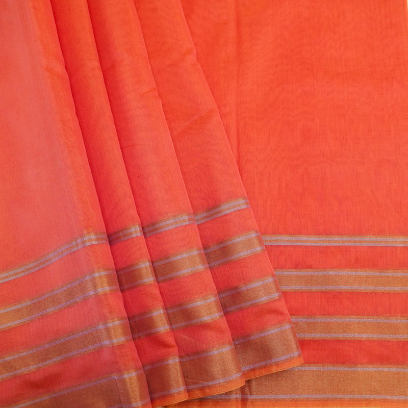 Peach Pure Handloom Cotton Saree- Banarasiya