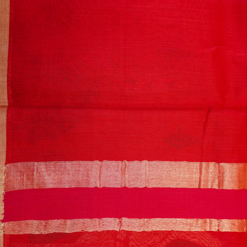 Red Pure Handloom Cotton Saree- Banarasiya