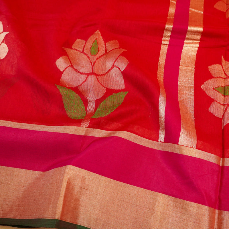 Red Pure Handloom Cotton Saree- Banarasiya