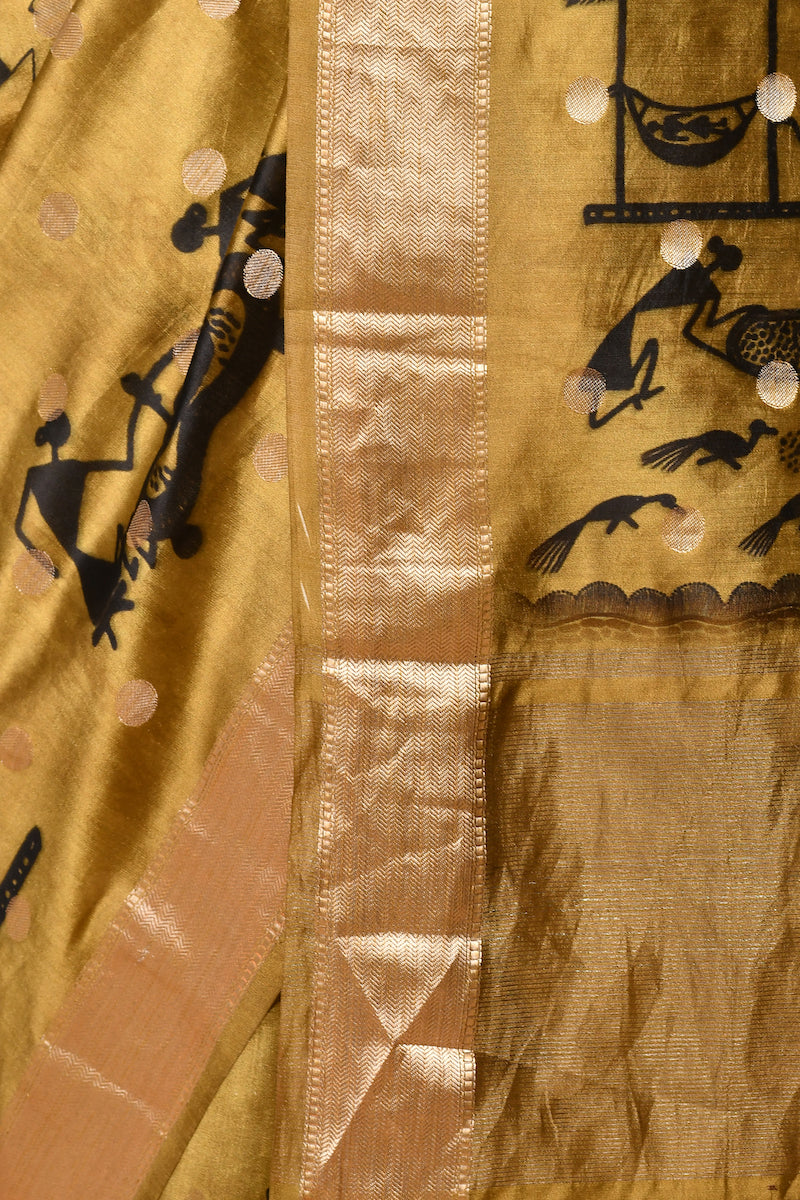 Gold Printed Pure Chinya Silk Saree