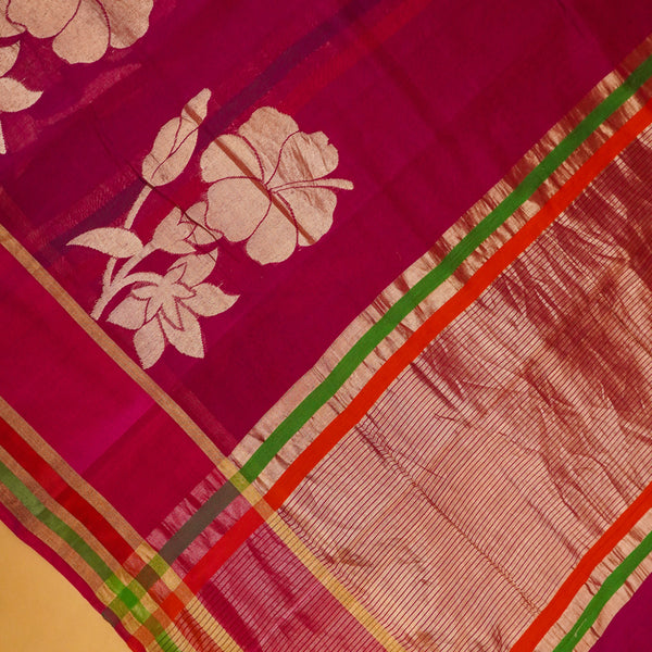 Magenta Color Pure Handloom Cotton Saree - Banarasiya