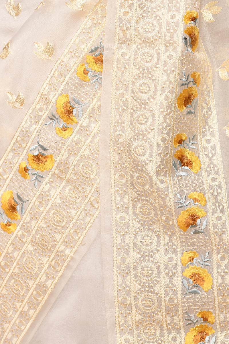 White Embroidery Pure Organza Silk Saree