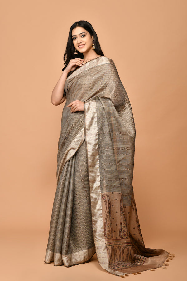 Soft Tissue Silk Grey Weaving Saree