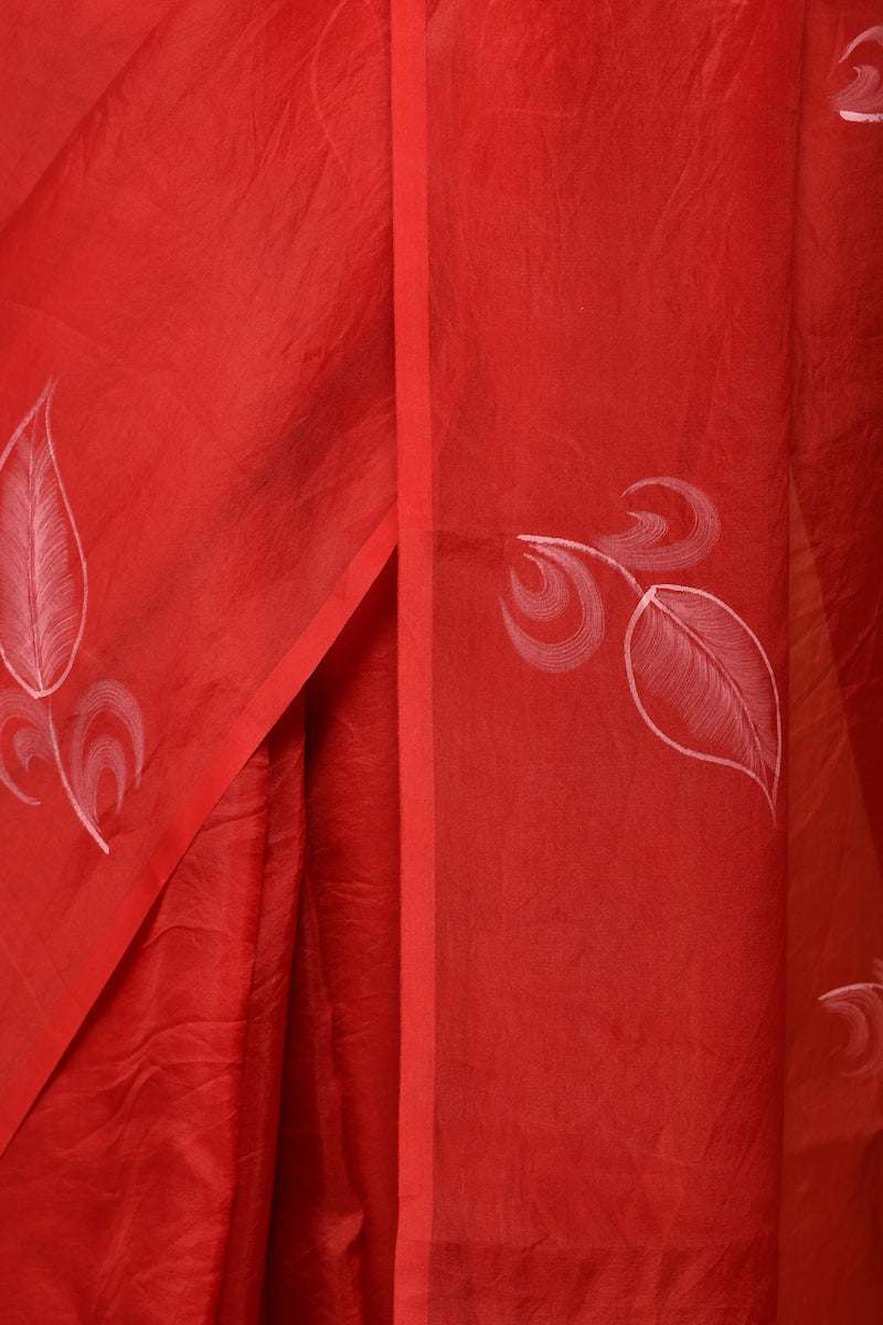 Red Organza Silk Print Saree