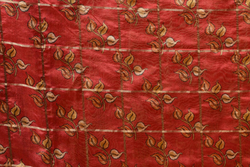 Red Floral Printed Pure Chinya Silk Saree