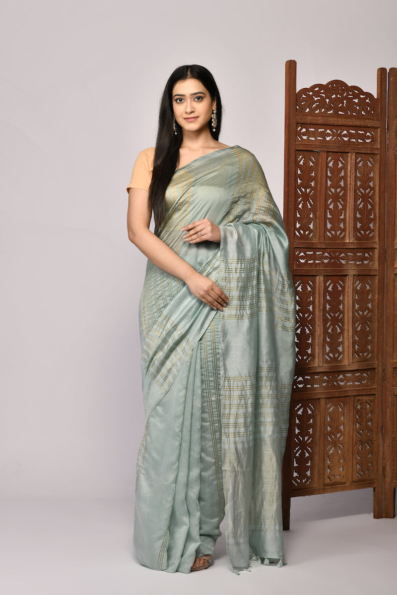 Grey Weaving Pure Chinya Silk Saree