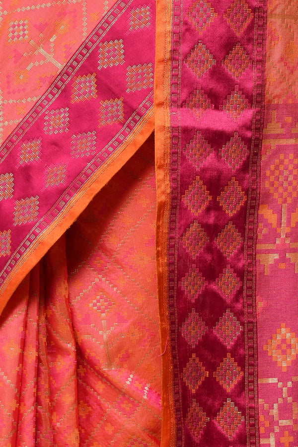 Shades Of orange-Pink Pure Katan Silk Saree