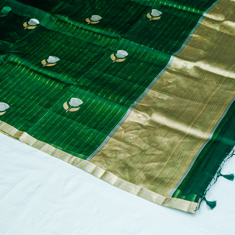 Green Pure Organza Handloom Banarasi Saree