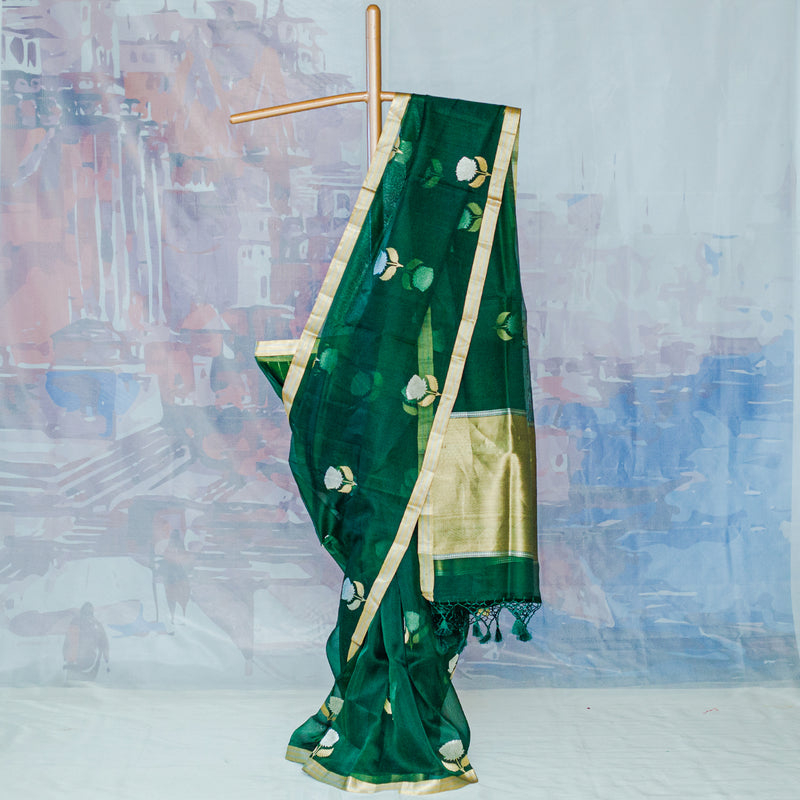 Green Pure Organza Handloom Banarasi Saree