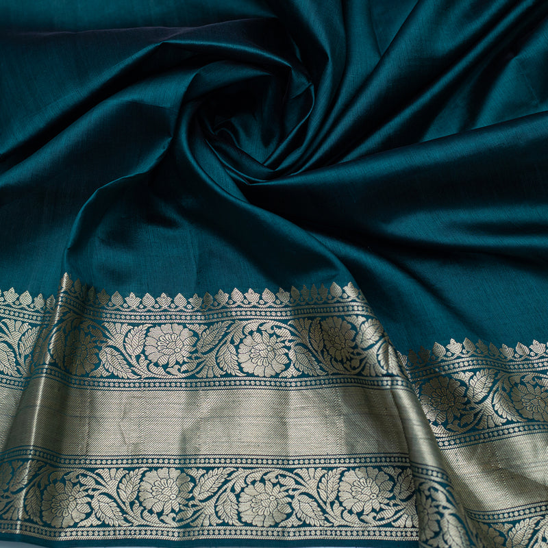 Teal Green Pure Katan Silk Handloom Banarasi Saree