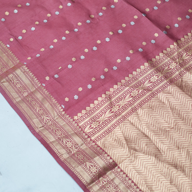 Onion Pink Pure Katan Silk Handloom Banarasi Saree