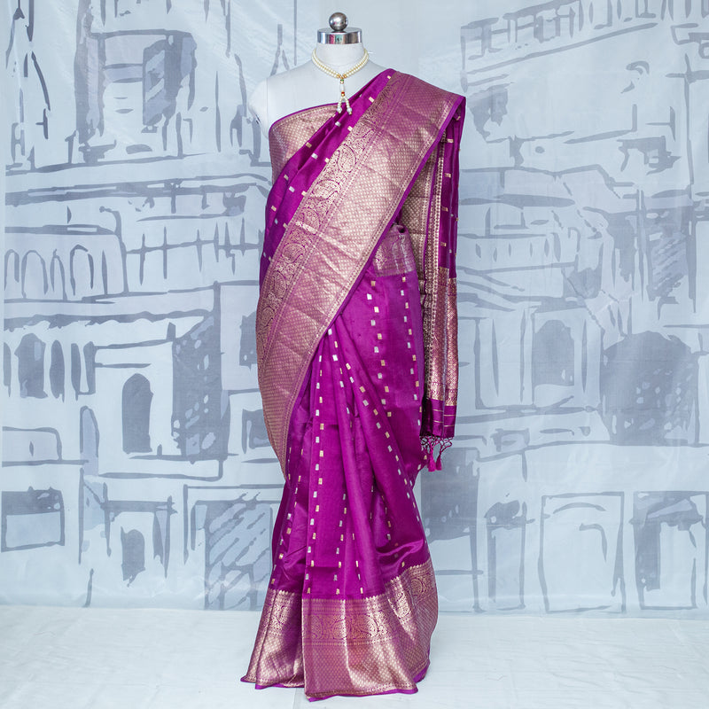 Violet Pure Katan Silk Handloom Banarasi Saree