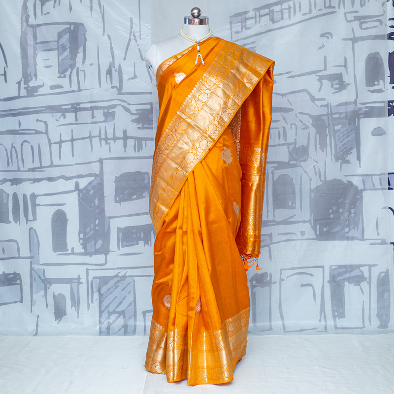 Yellow Pure Katan Silk Handloom Banarasi Saree