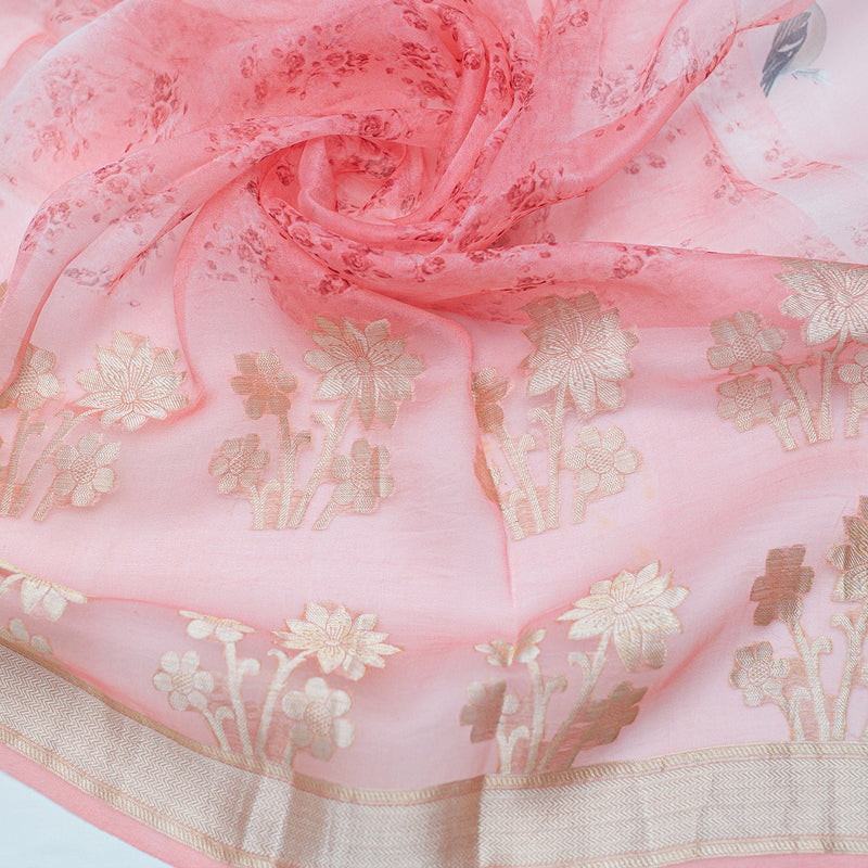 Pink Pure Organza with Printed Saree