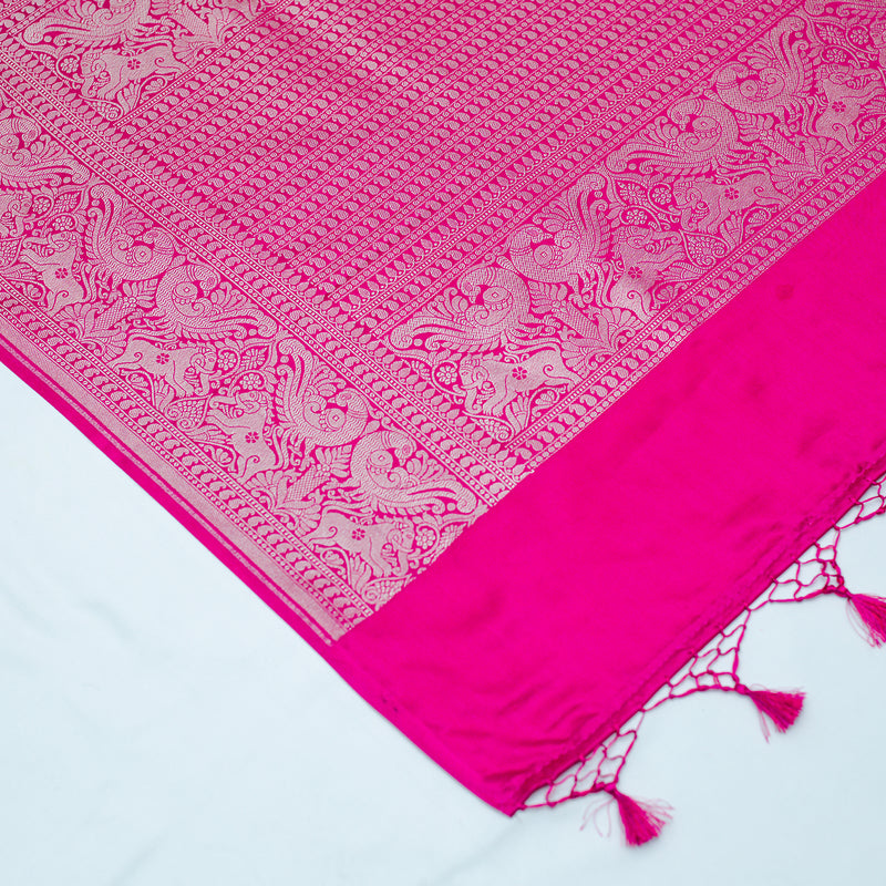 Pink Pure Meshru Satin Silk Saree-Banarasiya