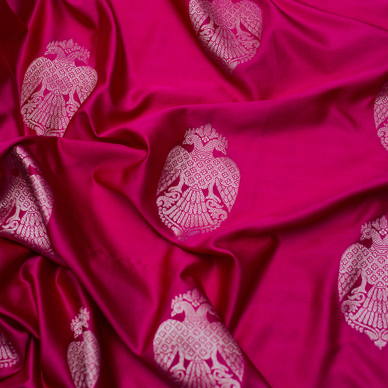 Pink Pure Meshru Satin Silk Saree-Banarasiya