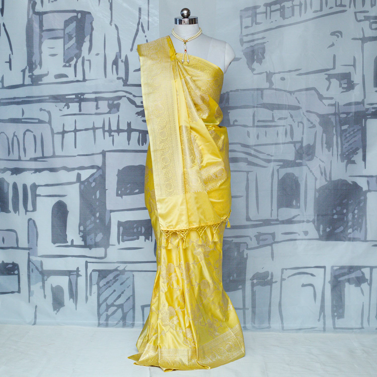 Yellow - Pure Mashru Silk Plain Fabric (Width - 44 in)