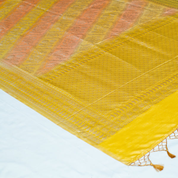 Yellow Pure Mashru Satin Silk Saree