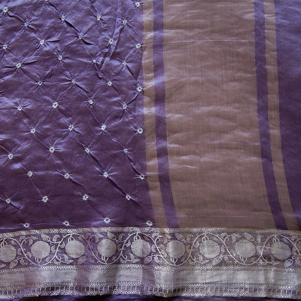 Light Purple bandhani Pure Chinya silk  Saree