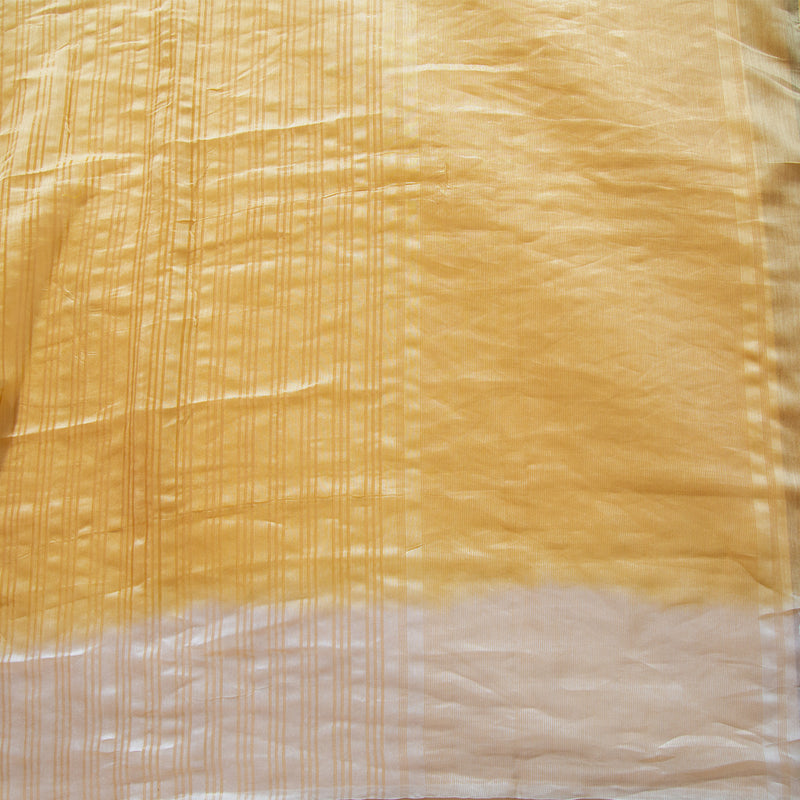 White-Yellow Pure Chinya Silk Dyed Saree