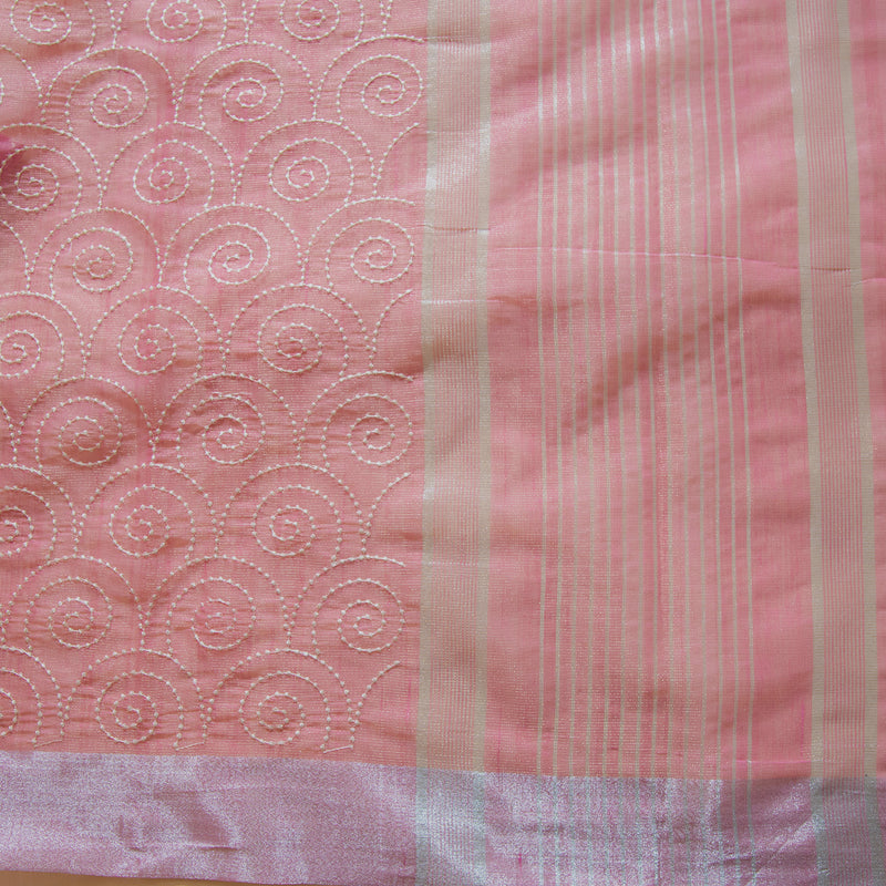 Pink Color Semi Cotton Embroidery Saree