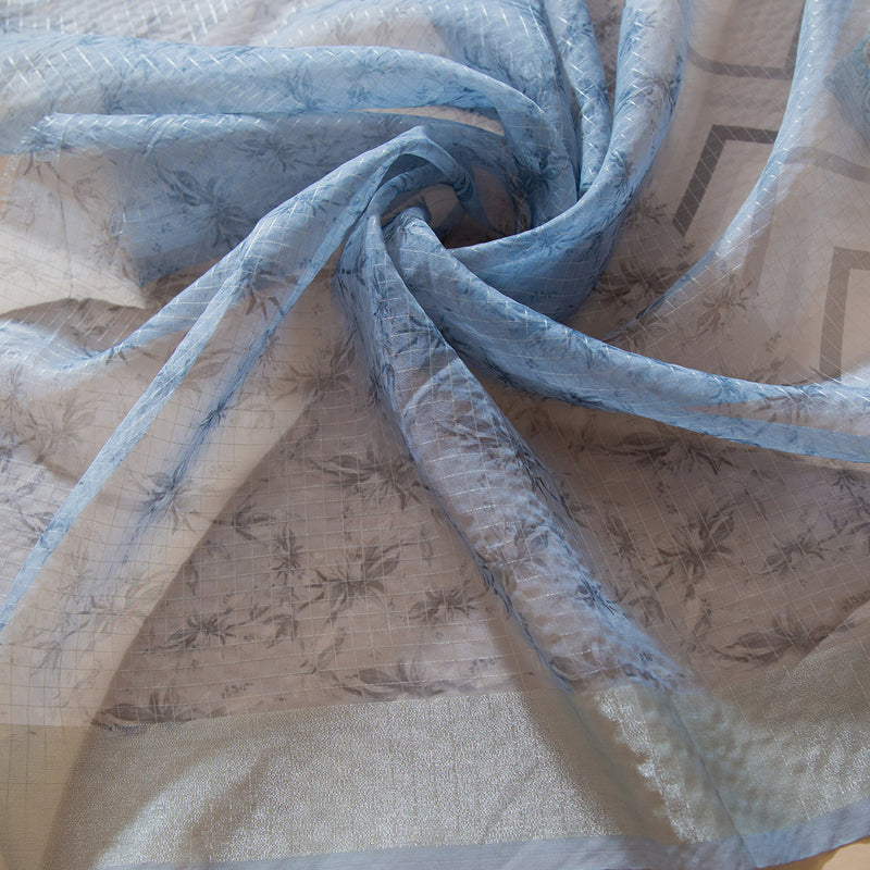 Grey Semi Organza Saree With Embroidery Border
