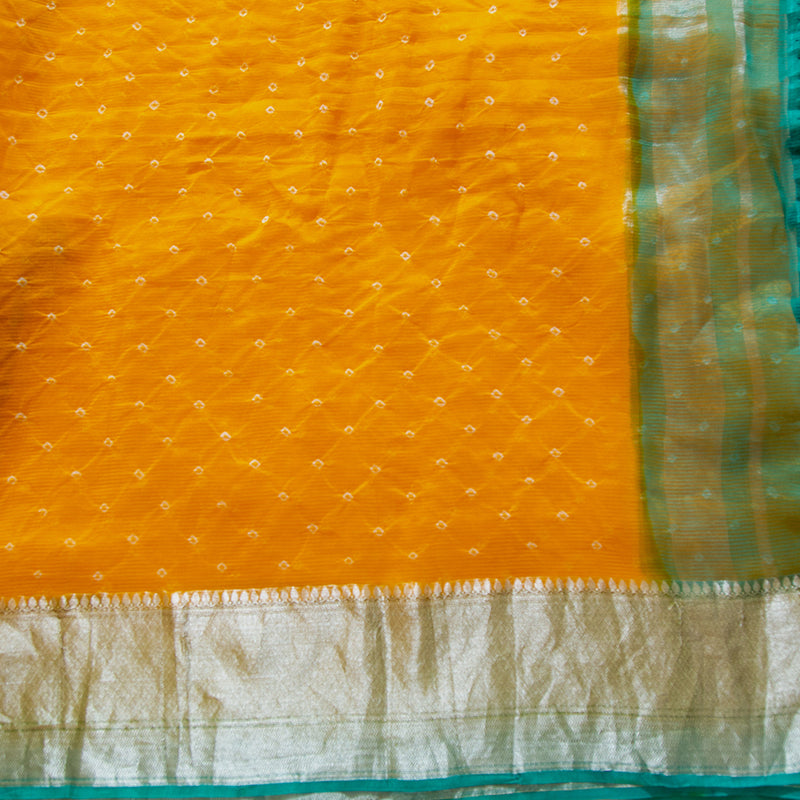 Yellow Bandhani Pure Organza Silk Saree