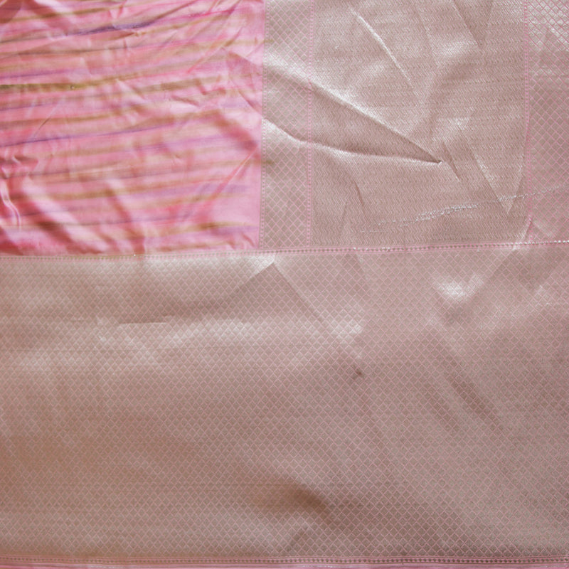 Peach-Pink Pure Mushru Silk Dyed Saree