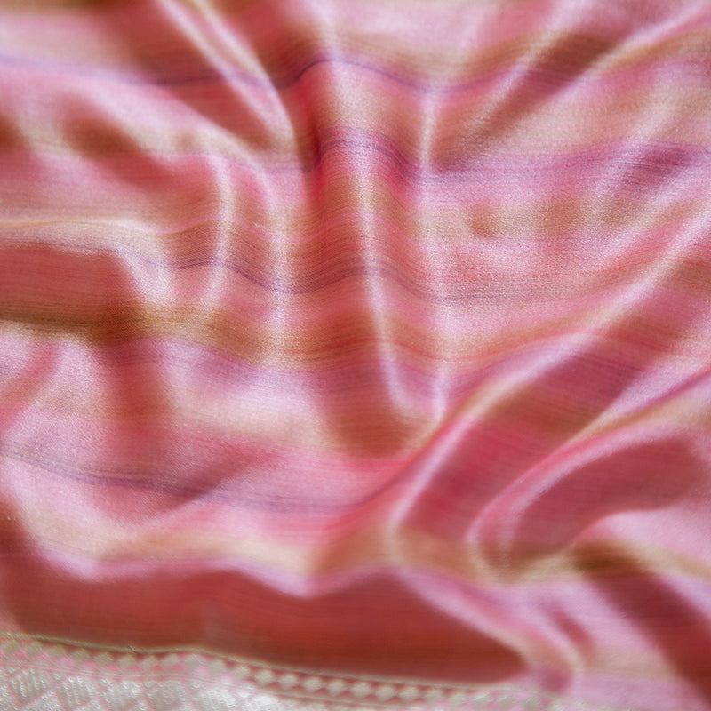 Peach-Pink Pure Mushru Silk Dyed Saree