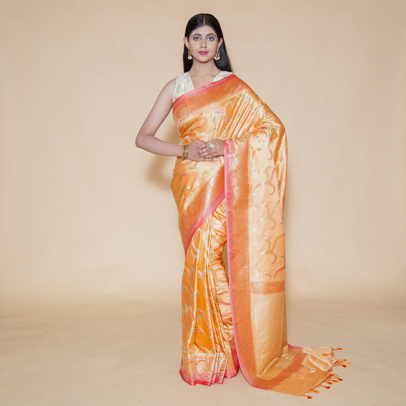 Orange Color Pure Mushru Silk Dyed Saree