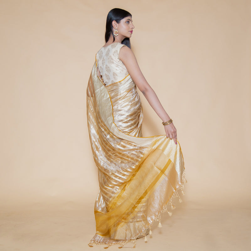 Gold Color Pure Tissue Silk Saree