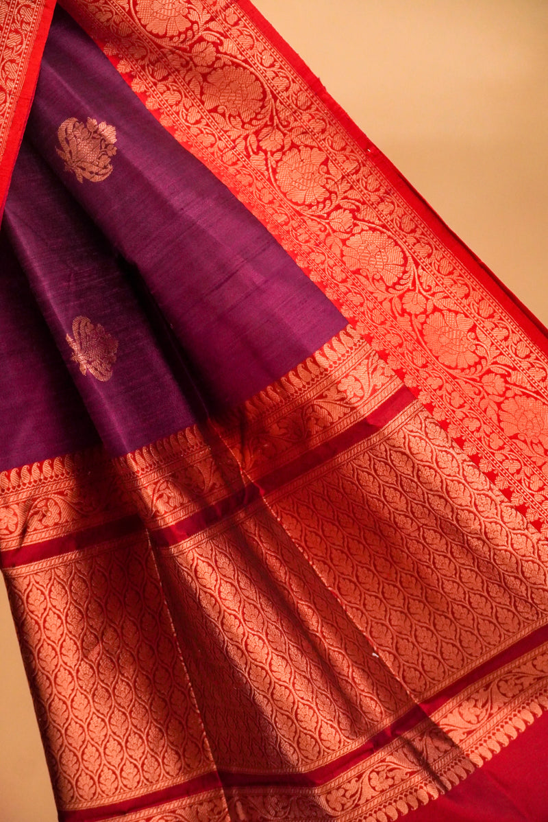 Purple Tussar Silk Handloom Banarasi Saree