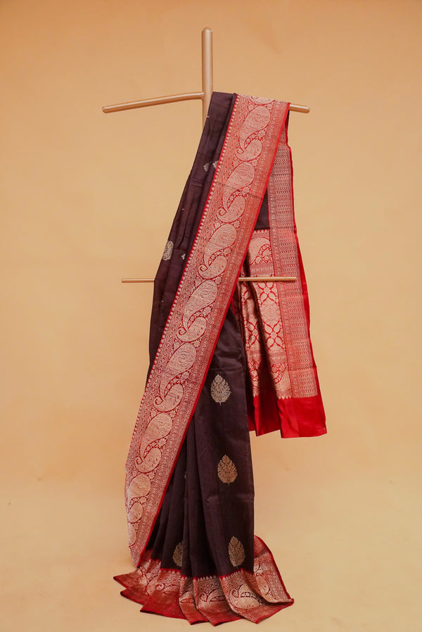 Brown Tussar Silk Handloom Banarasi Saree