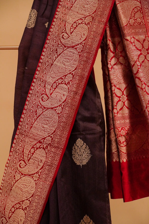 Brown Tussar Silk Handloom Banarasi Saree