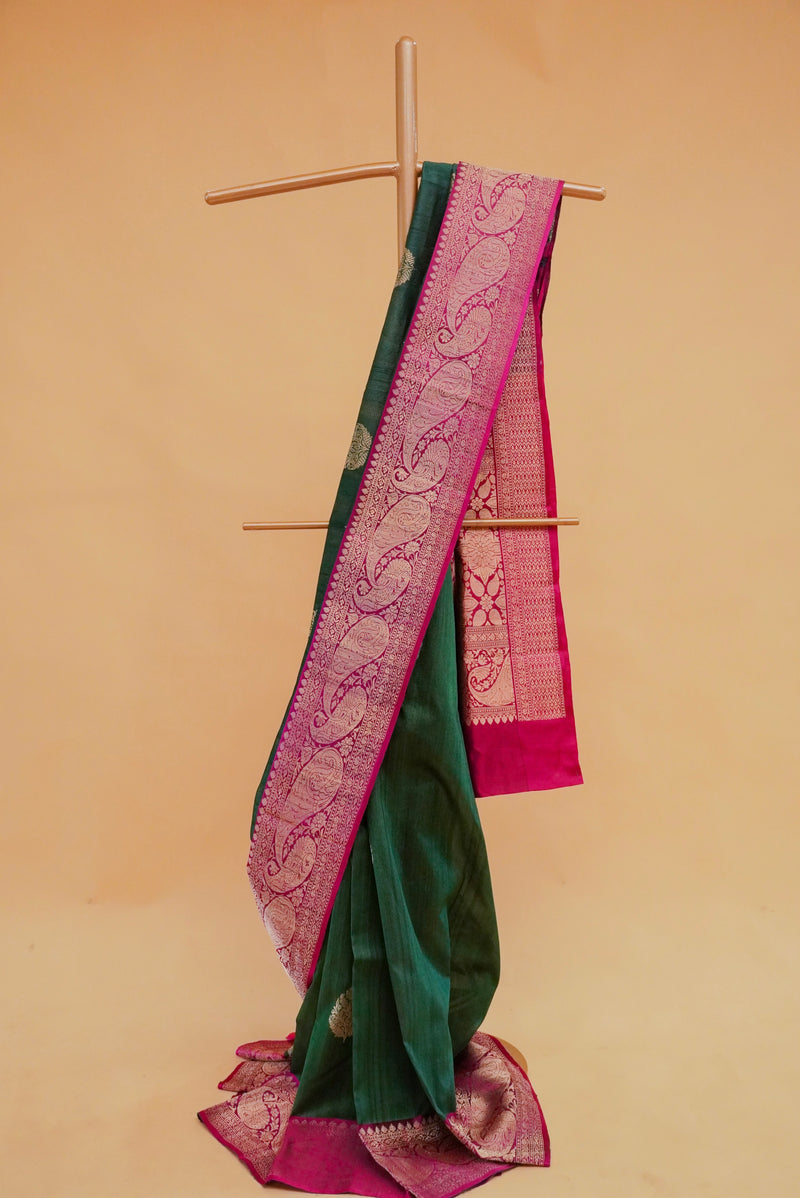 Green Tussar Silk Handloom Banarasi Saree